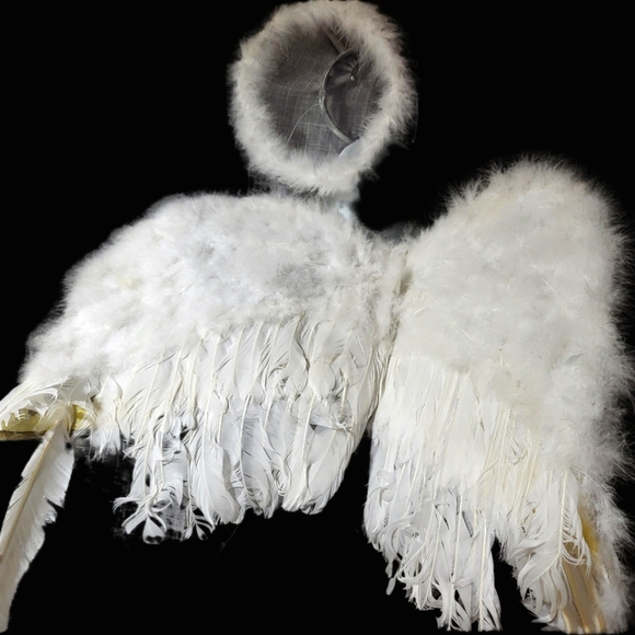 🎃 Feather Angel Wings Costume Accessories Halloween with Halo headband cosplay - Picture 1 of 11